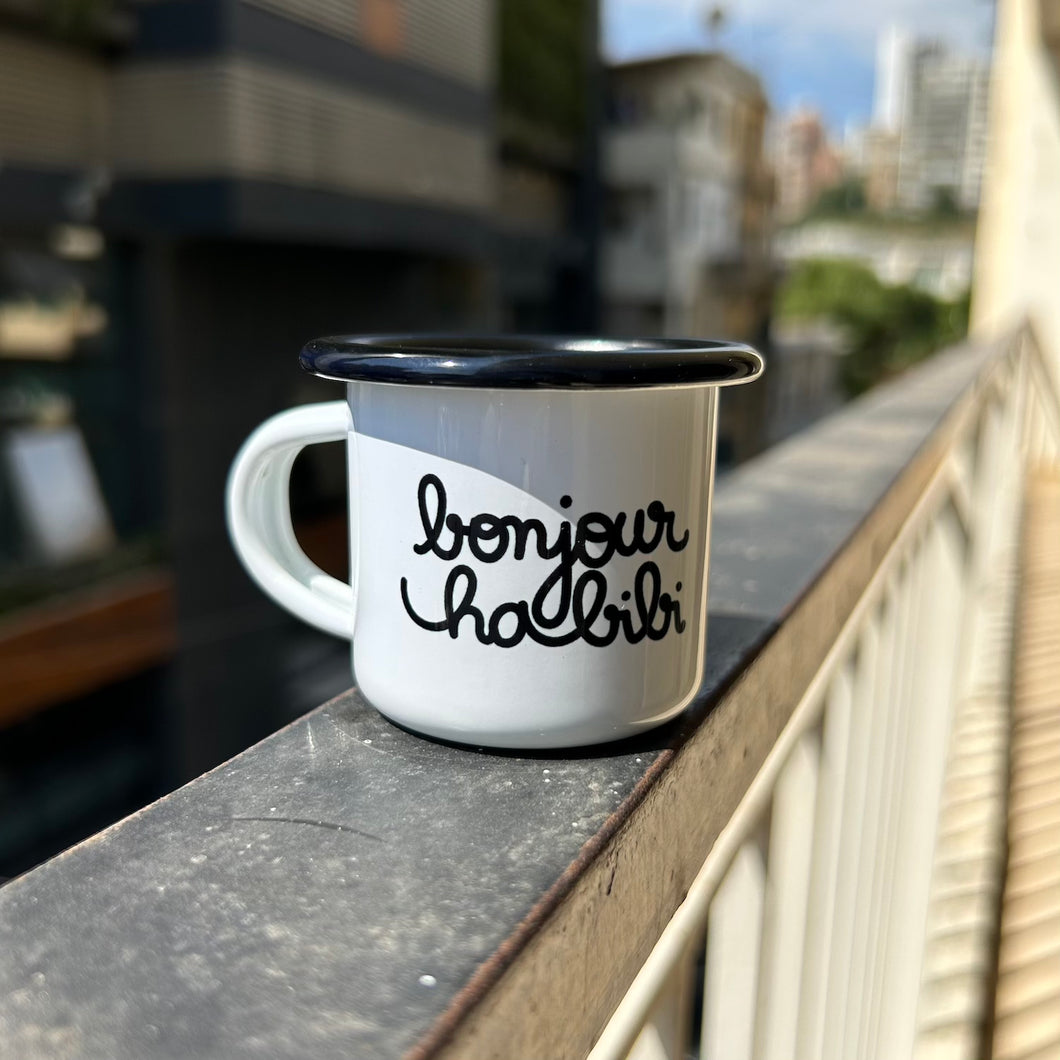 Enamel Espresso Mug Bonjour Habibi