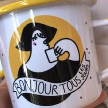 Load image into Gallery viewer, Enamel Mug Bonjour Tous Les Jours